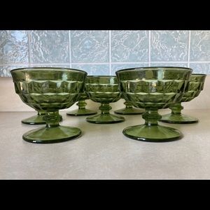 Indiana Whitehall Colony Cubist Avocado Green Footed Sherbet Cups Set Of 7